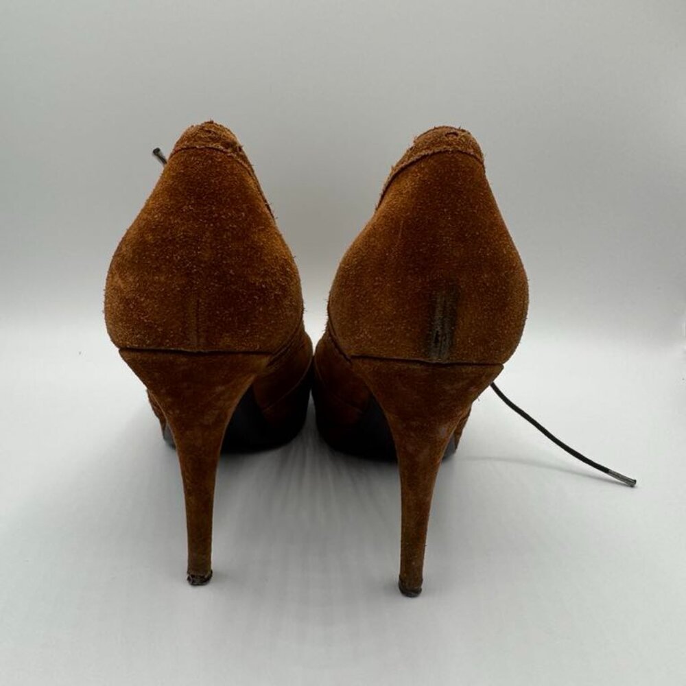 YSL Yves Saint Laurent Genuine Suede Leather Platform Oxford Laced Heels Booties - Picture 6 of 11